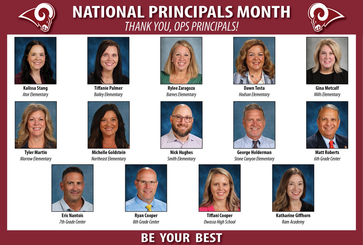 OwassoSchools's tweet photo. October is National Principals Month!
Join us in celebrating the incredible principals who lead our schools & inspire students and staff every day. We are grateful for their leadership and the many ways they make a difference across Owasso Public Schools.
#RamPride #RamFam https://t.co/rG98SqJO5g