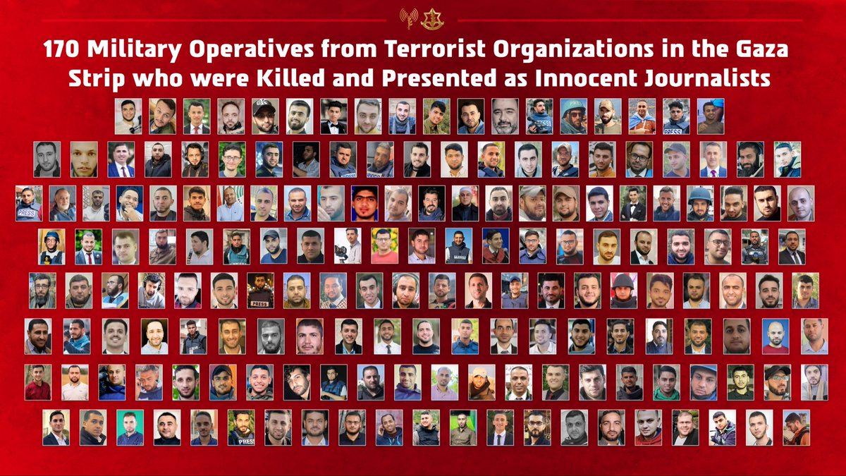 IsraelWarRoom's tweet photo. BREAKING: IDF EXPOSES 170 “JOURNALISTS” ELIMINATED IN GAZA AS TERRORISTS https://t.co/lp4eTMgoBA
