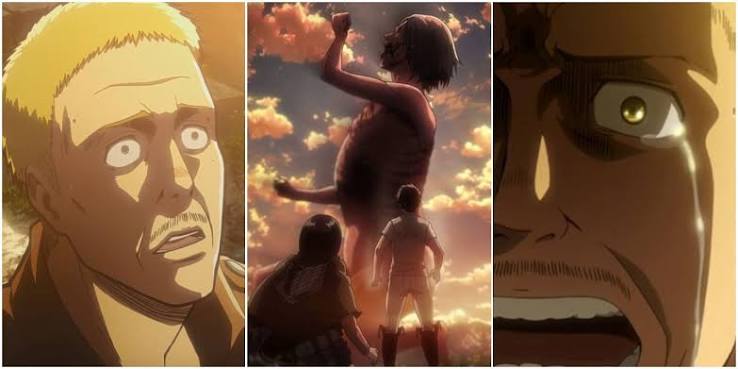rue_story's tweet photo. Realizing that Hannes spent his entire life drowning in guilt for being too cowardly to save Carla Jaeger, only to die fighting the exact same Titan years later while trying to finally make it right, is the most tragic loop in the early seasons. https://t.co/gcrAILUPaJ