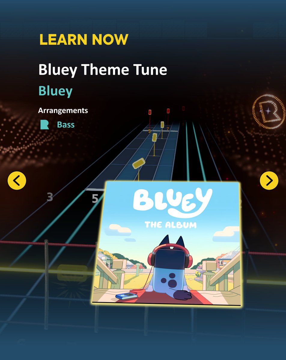 rocksmithplus's tweet photo. 🔥 BLUEY NOW ON ROCKSMITH+ 🔥

The Bluey Theme Tune (Instrument Parade) from Bluey the Album is now playable on Rocksmith+. A joyful pick for beginners and the perfect track to share with the young musicians in your life.

Which track are you playing first?

DOWNLOAD NOW FOR FREE 👉 https://t.co/ZdImfcZuF6

#RocksmithPlus #Bluey

1/2