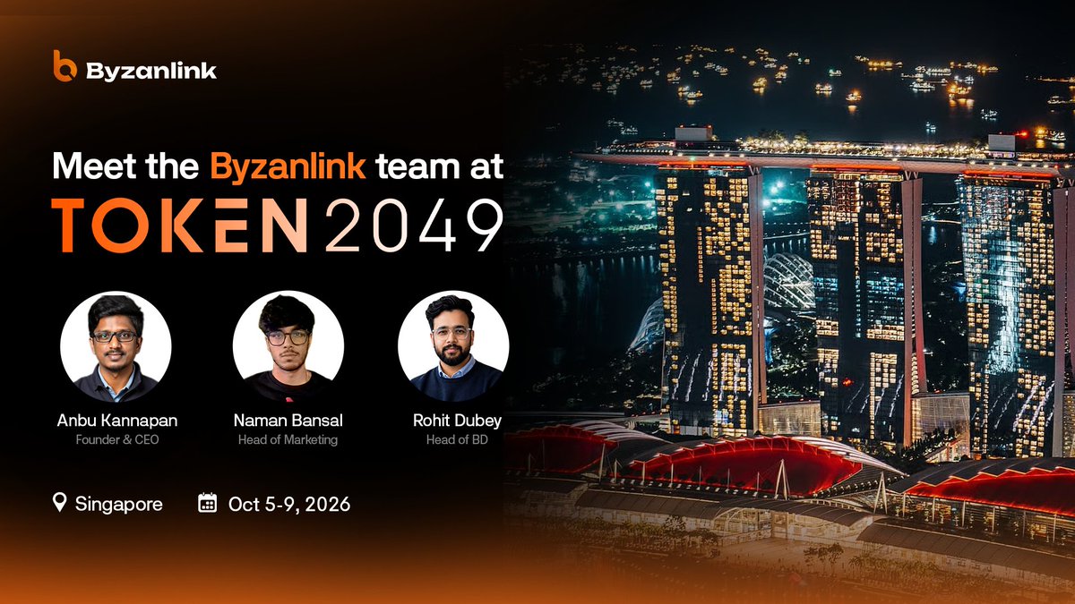 byzanlink's tweet photo. Byzanlink is heading to @token2049 Singapore.

Our team will be meeting institutions, partners and builders working on tokenisation and onchain finance.

If you’re around, come say hi 👋 https://t.co/4Y34PT9bnj