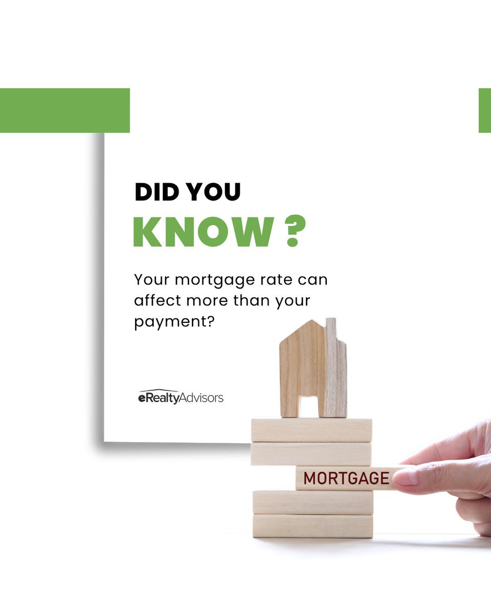 eRealtyAdvisor's tweet photo. Did you know a higher mortgage rate can affect how much home you qualify for, not just your monthly payment? 
That’s why buyers should compare the full cost of financing before setting a budget.

 #HomeBuying #RealEstateTips #MortgageTips #Realtor https://t.co/peXVEcSmI0