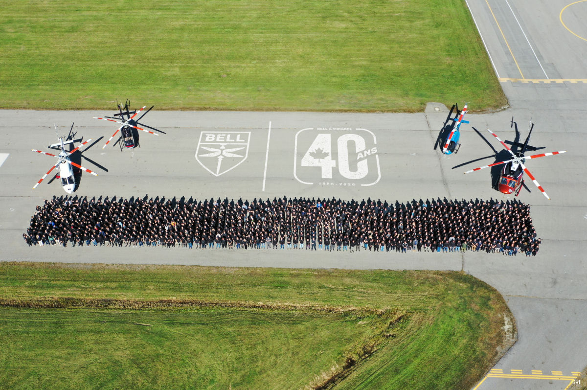 HelisDatabase's tweet photo. 🚁 Bell Celebrates 40 Years of Helicopter Manufacturing in Canada: Bell marks 40 years of helicopter manufacturing in Mirabel, Quebec, with more than 6,000 aircraft produced and Vertical Flight Heritage… #BellHelicopters #HelicopterManufacturing #AviationHistory #Canada #Quebec https://t.co/IPc5gJl0bX
