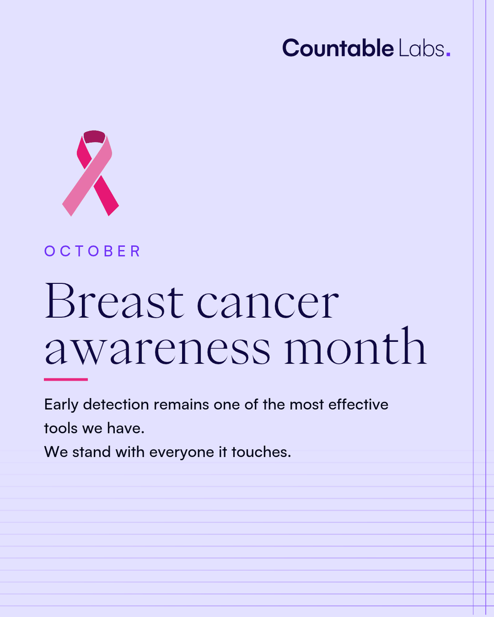 countablelabs's tweet photo. Early detection remains one of the most effective tools against breast cancer. This October, we're standing with the patients, survivors, caregivers, and researchers working toward earlier answers. Get screened, know your baseline, and support the science. 🎗️ https://t.co/DX96vz7KTR