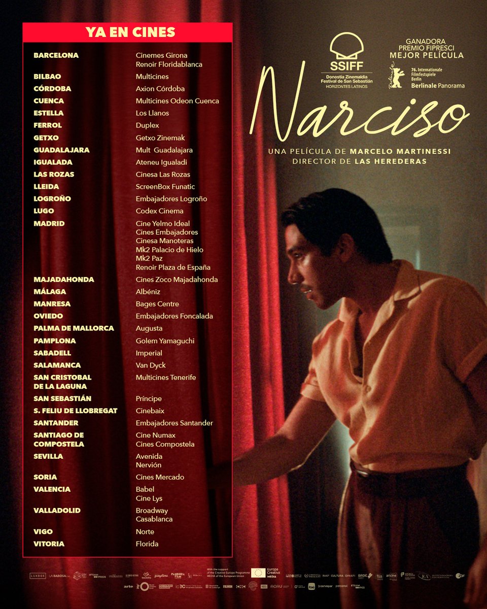 BTeamPictures's tweet photo. ¡Mañana Narciso llega a los cines!
Conoce tu cine más cercano ➡️
*With the support of the Creative Europe Programme MEDIA of the European Union.
#Narciso #BTeamPictures #BTeamProds #EstrenoEnCines https://t.co/fXCUS1vOCU