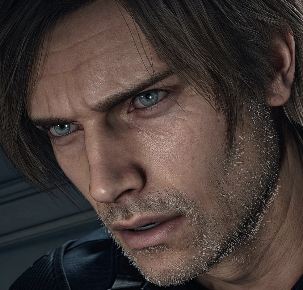 Zireael1987's tweet photo. Why is his face so pretty? Even when he's mad. ❤️😩 
Thank you @AikaXx_art (sister in crime) for helping me with the first 2 photos. 
 My screenshots. 
#LeonKennedy #leonscottkennedy #re9 #ResidentEvil      
#capcom #TikTok #viral #Photomode #virtualphotography #ps5  #leon #fyp https://t.co/kyJ9XeqwVx
