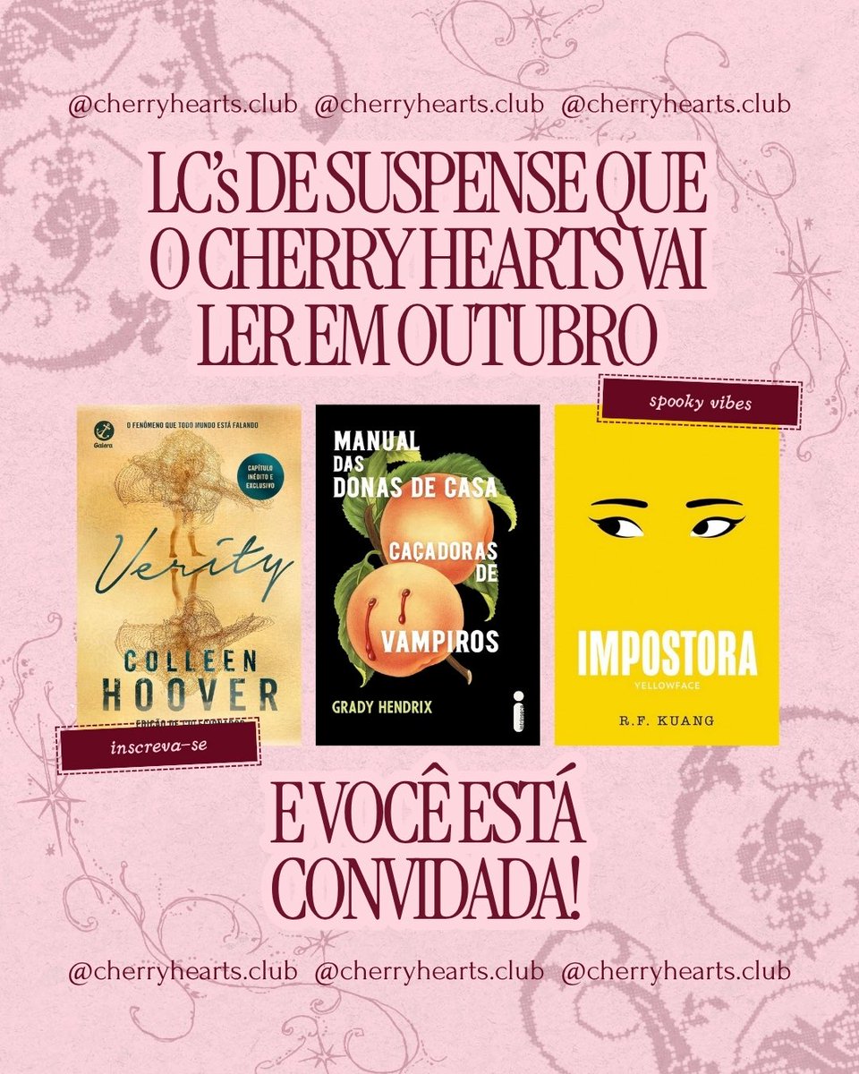 cherryheartsc's tweet photo. doces ou travessuras?
por aqui, escolhemos… leituras assustadoras! 🕯️🌟

confira as leituras de outubro do cherry hearts e venha viver a spooky season com a gente! 💌 https://t.co/WWbqIx3oEA