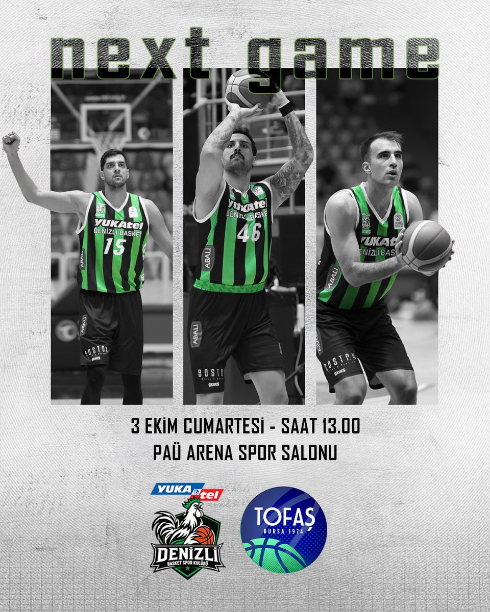 denizlibasket_'s tweet photo. 🏀 NEXT GAME | Evimizde İlk Maç! 💚🖤

🆚 TOFAŞ
🏆 Türkiye Sigorta Basketbol Süper Ligi – 2. Hafta
📅 3 Ekim Cumartesi
⏰ 13.00
📍 PAÜ Arena | Denizli

2026-2027 sezonunda ilk kez evimizde, taraftarımızın önüne çıkıyoruz! 💚🖤 https://t.co/SOnbJOPjab