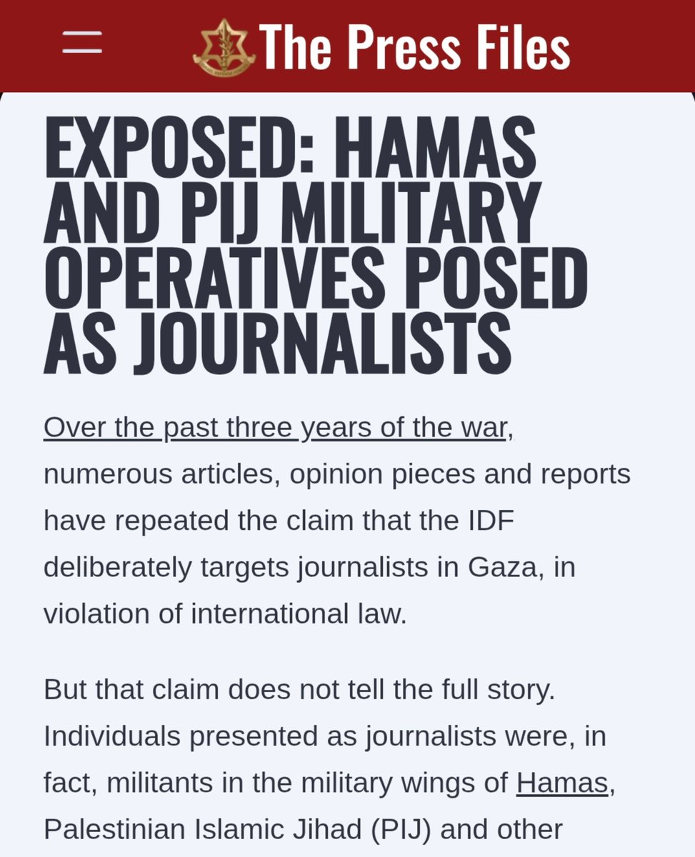 EFischberger's tweet photo. HUGE Breaking News: The IDF has now published a full dossier exposing a whopping 170 Gaza “journalists” who were actually military operatives in Hamas, Palestinian Islamic Jihad and other terrorist organizations.

The names cut across an astonishingly broad swath of the media ecosystem. The files include people reported to have worked for Al Jazeera, Reuters, AP, CNN, BBC, AFP, ABC, Le Monde, Radio France, Anadolu and dozens of Palestinian media organizations.

But the scandal here goes far beyond the 170 names.

A profession that asks the world to treat journalists as sacrosanct has an obligation to defend the meaning of the word journalist.

Journalism isn’t sacred because someone wears a PRESS vest. It’s sacred because truth is supposed to matter more than tribe, ideology, access or narrative.

Journalists are supposed to interrogate sources, not become stenographers for a cause.

The proper response to 170 detailed allegations is neither blind acceptance nor reflexive dismissal. It’s investigation.

Check the military IDs. Check the unit assignments. Check the employment histories. Ask the outlets what they knew.

Journalists should do journalism.