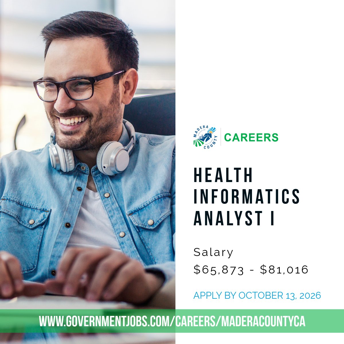madcocareers's tweet photo. Madera County Public Health is accepting applications for Health Informatics Analyst I! Apply today at https://t.co/hve9nIKJmf. https://t.co/CV1k1LfGc3