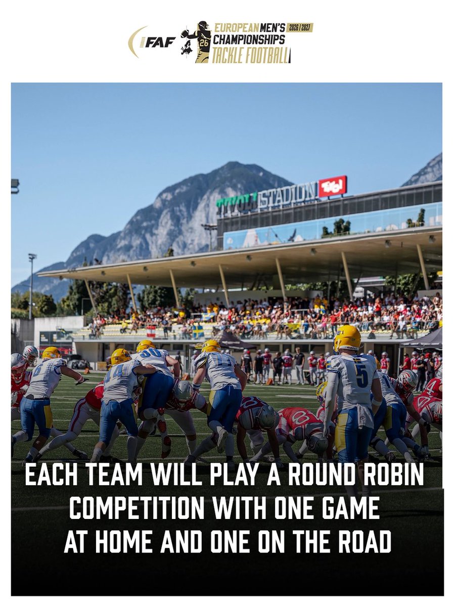 IFAFMedia's tweet photo. Are you ready for four weekends of European tackle football? 🏈 

#TackleFootball #IFAF #EuropeanChampionships 

Credits: Jonas Domfors, AFBOE https://t.co/bZViI0WKAB