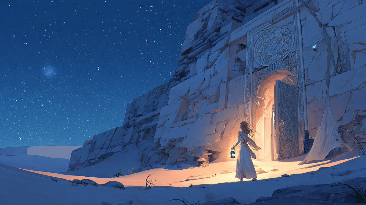 IsekaiSounds's tweet photo. New video uploaded. ✨

Whispers from the Ancient Stone Gate  
Original Fantasy Music for Sleep, Study & Relaxation

Escape to a peaceful ancient stone gate in another world, where pale moonlight, softly glowing lanterns, half-buried white ruins, carved ancient letters, golden sand dunes, gentle night winds, and a star-filled sky create a quiet moment of listening to forgotten memories.

🎵 Watch on YouTube:  
https://t.co/Akhl8jC9h4

#IsekaiFantasySounds #FantasyMusic #AmbientMusic #RelaxingMusic