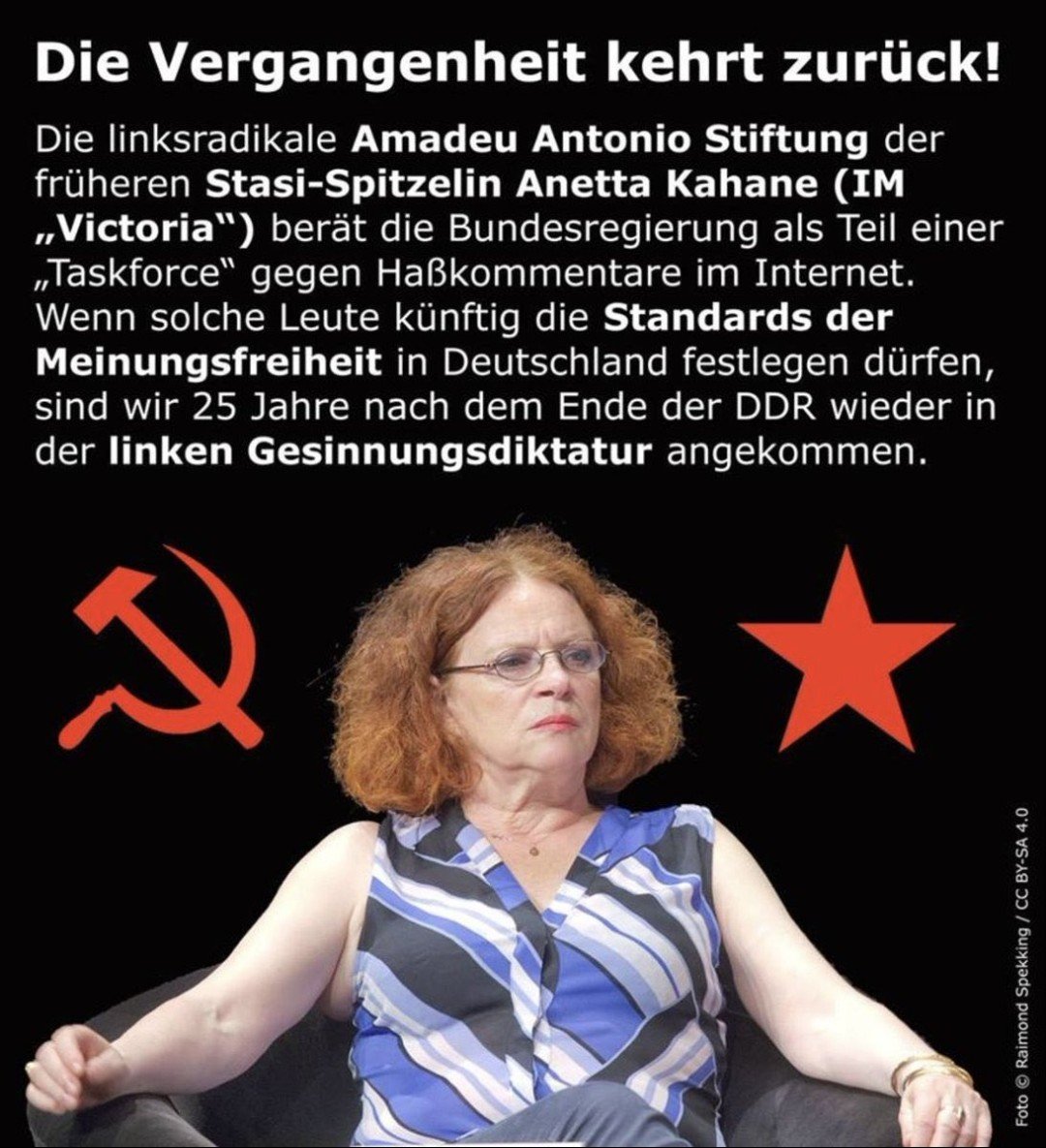 Drmbch32's tweet photo. @AmadeuAntonio Die Stasi greift nach der Macht und hat mit solchen Handlangern wie Kerkeling, Krumbiegel, Campino, oder auch Grönemeyer, gepaart mit dem Staatsfunk und deren Untertanen von Maischberger bis hin zu Böhmermann, haben das Zeug dieses Land in eine linke Diktatur zu bringen.
#ST0P https://t.co/FZui6Ff7wY
