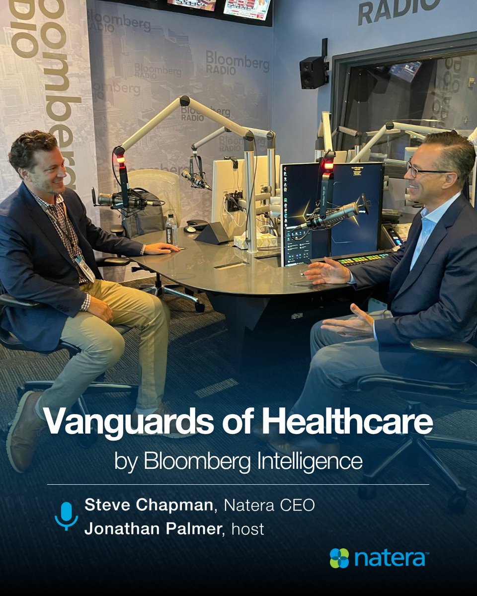 NateraGenetics's tweet photo. Our CEO, @SteveChapmanCEO, recently sat down with Jonathan Palmer, host of the podcast, Vanguards of Healthcare by Bloomberg Intelligence, for a thoughtful discussion on Natera. Steve was one of Natera’s earliest employees, when the company was much smaller and focused solely on women’s health. Since that time, Natera has branched into organ health, oncology, and rare disease, becoming a precision medicine leader. As noted in the podcast summary: 

“‘Clinical data is the key to being successful in diagnostics,’ Steve Chapman, CEO of Natera, tells Bloomberg Intelligence analyst Jonathan Palmer as he explains how an early bet on evidence helped turn a small genetic-testing company into a broad diagnostics platform. Chapman traces Signatera™ from a side project into a leading minimal residual disease (MRD) test and details Natera’s nearly $1 billion R&D investment to push into genome-based testing, early cancer detection and new indications. The conversation also explores the next layer of value from Natera’s platform — millions of longitudinal data points, AI-enhanced test results and patient experiences, more efficient biopharma trials and the potential to use neoantigen prediction algorithms to support personalized cancer vaccines.”

Listen in for more. https://t.co/rd80vo0IMJ

@business @Bloomberg @BBGIntelligence