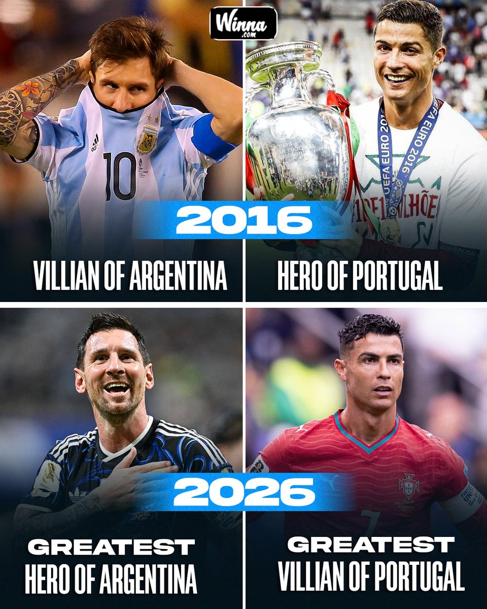 WinnaFC's tweet photo. 🚨| Ronaldo mocked Messi in interviews for not winning trophies with Argentina. 😶

Fast-forward to now, and he’s facing intense criticism from Portuguese fans.😳 https://t.co/GtfafdRFtL