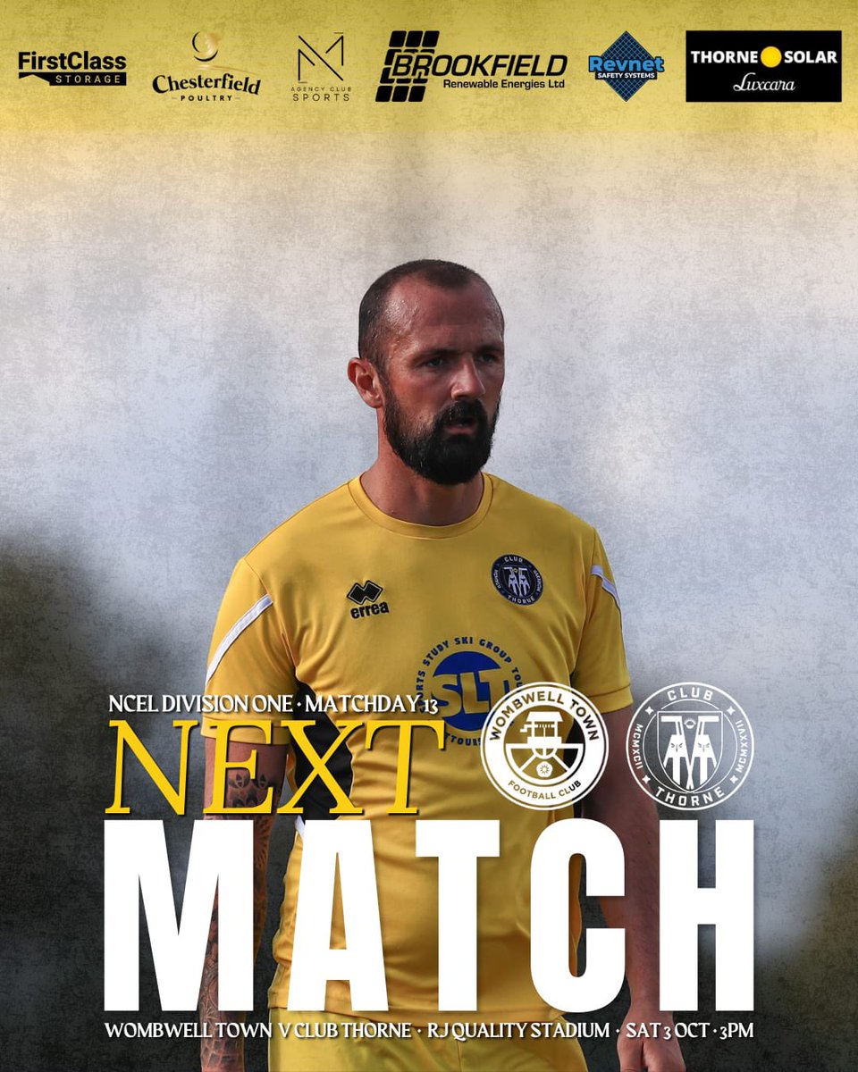 clubthornecoll's tweet photo. Next Up…

We head to third place Wombwell this Saturday in what will be an exciting matchup in league action 🔵⚫️

🆚 Wombwell Town
📅 Saturday 3rd October 2026
⏰ 3pm
🎟️ Adults: £5 • Concessions: £3
📍 RJ Quality Stadium, Station Road, Wombwell, S73 0BJ

#upthecolliery | #ncel https://t.co/0PFr6PEBBy