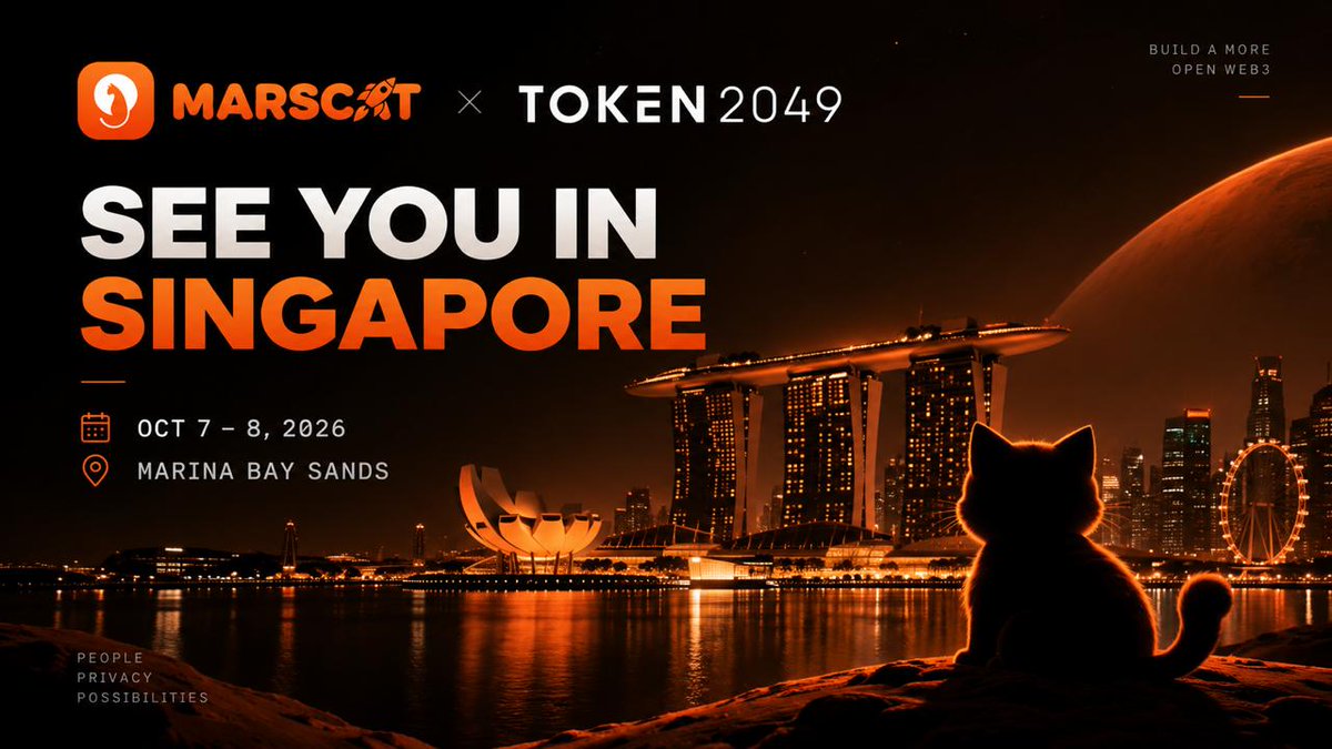 MarsCat_Global's tweet photo. MarsCat is heading to #TOKEN2049 Singapore 🇸🇬

We’ll be in Singapore this October for two days of conversations around Web3, privacy, AI, infrastructure, and what comes next.

Looking forward to meeting builders, partners, and the wider community IRL.

📍 Marina Bay Sands

If you’ll be there too, come say hi. 🐈

See you in #Singapore.