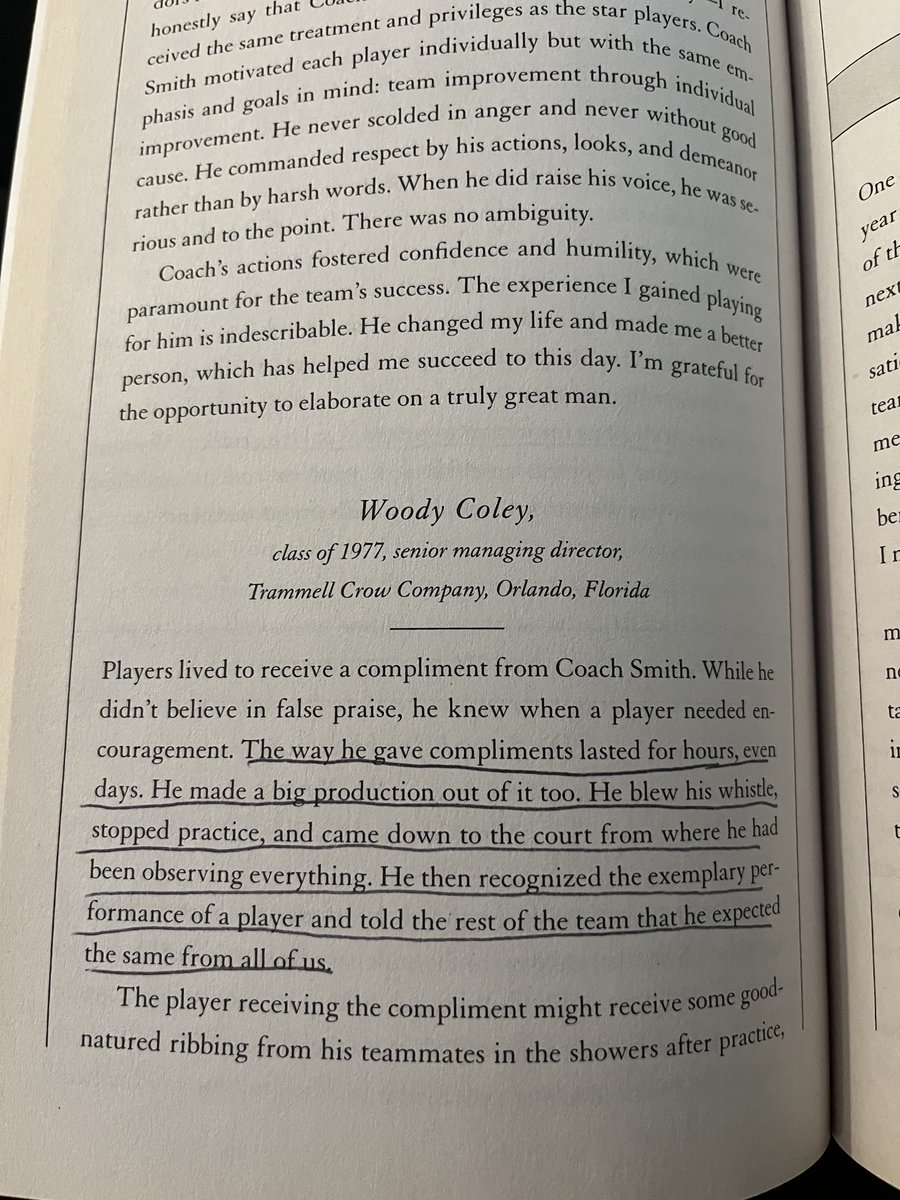 Mike_Jagacki's tweet photo. About 10 years ago, I read The Carolina Way and there’s one passage I still think about to this day.

A former UNC player described how Dean Smith would sometimes stop practice and make a big production out of praising one player for doing something exactly right.

That always stuck with me.

We as coaches are usually very comfortable doing that when something goes wrong. We stop practice. Correct it. Explain it. Make sure everyone sees it. Magnify the unacceptable.

But when a player does exactly what we’ve been trying to teach?

Sometimes they just get a “good job” and we move on.

I wrote about why I think that’s a missed opportunity and why the answer isn’t necessarily more praise, but better use of it.

Full article: https://t.co/13Kn8rOasd