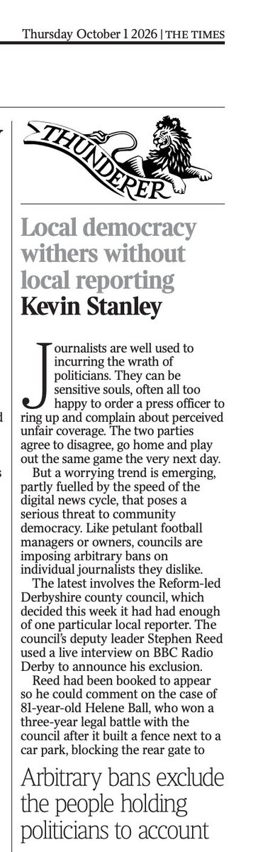 NewsMutt's tweet photo. 1/ Great to bring a conversation about democracy and journalism to the Thunderer column of today's @thetimes newspaper. 

If you're interested. my Substack delves a bit deeper into the curious case of the pensioner, the councillor and the reporter.

https://t.co/0O0Xt2ofTw https://t.co/dJrQgIN4Wc