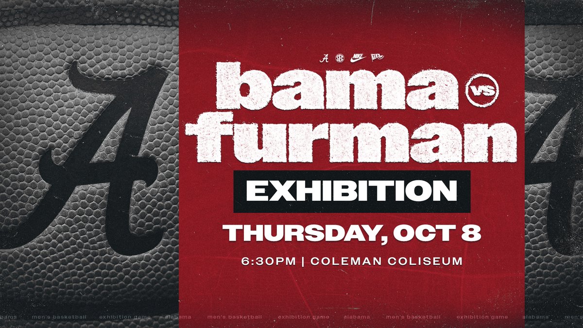UA_Athletics's tweet photo. The countdown is 🔛. We can't wait to be back in Coleman Coliseum in just ONE WEEK! 😆🏀

🆚 Furman
📍 Coleman Coliseum
⏰ October 8, 6:30 PM
🎟️ https://t.co/sDMUmZgdBA 

#RollTide | @AlabamaMBB https://t.co/O6h2LB5aFb