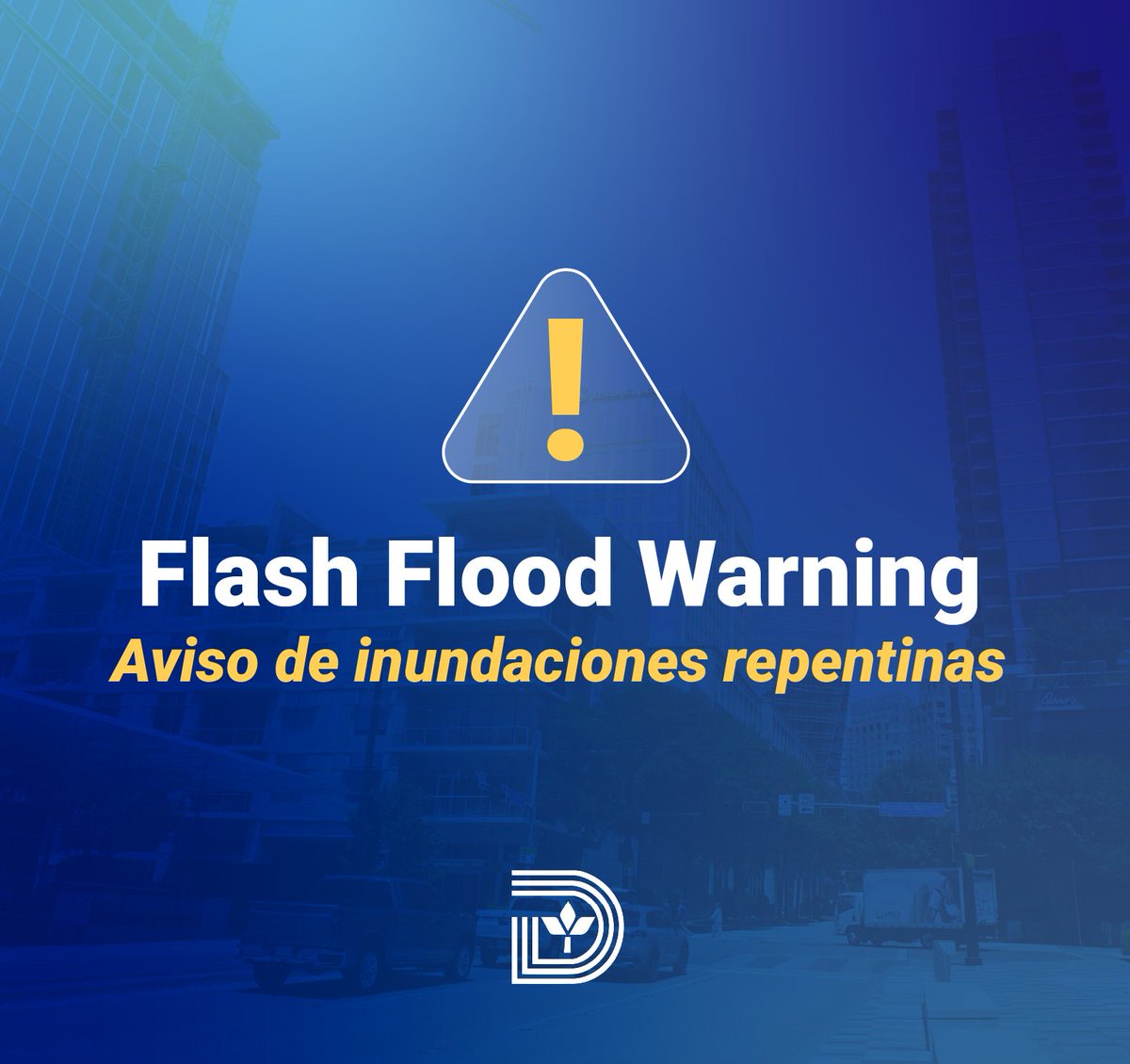 CityOfDallas's tweet photo. The Dallas area is under a Flash Flood Warning, October 1, 2026. Please avoid flooded roads and low-lying areas, do not drive through standing or moving water, and remember: Turn around, don’t drown. Stay aware of changing conditions and seek higher ground if flooding occurs. https://t.co/Pe7x94tRaY