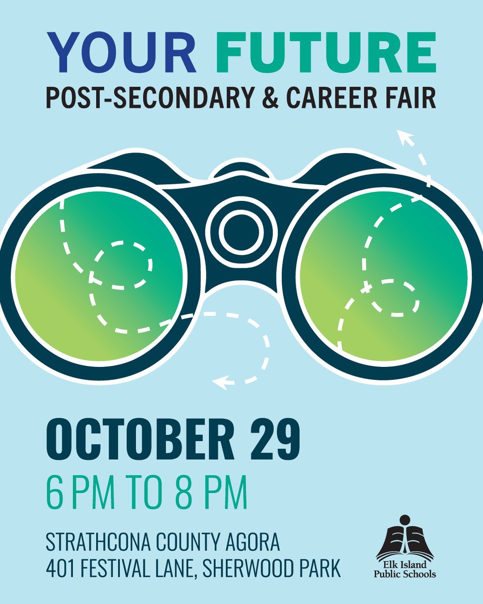EIPSNextStep's tweet photo. Thinking about post-secondary or unsure about your future career path? Join us for the Your Future: Post-Secondary &amp; Career Fair on Oct. 29!

📅 Oct. 29, 2026
🕕 6–8 p.m.
📍 Strathcona County Agora, Sherwood Park
Free and open to students in Grades 9–12 and their families. https://t.co/jThkhApbFW