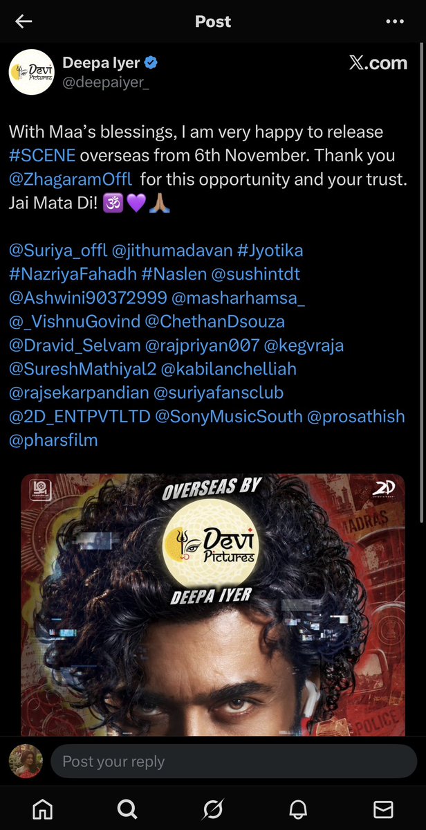 deepa_iyer_'s tweet photo. Fake announcement!! This fake ID is spreading fake news regarding the film in an attempt to malign my name. I don’t have the rights of this film. Please report the following account. Any official announcements will only be on the Company handle and not my personal.
@Suriya_offl @jithumadavan @sushintdt @Ashwini90372999 @rajsekarpandian @2D_ENTPVTLTD @PharsFilm @prosathish