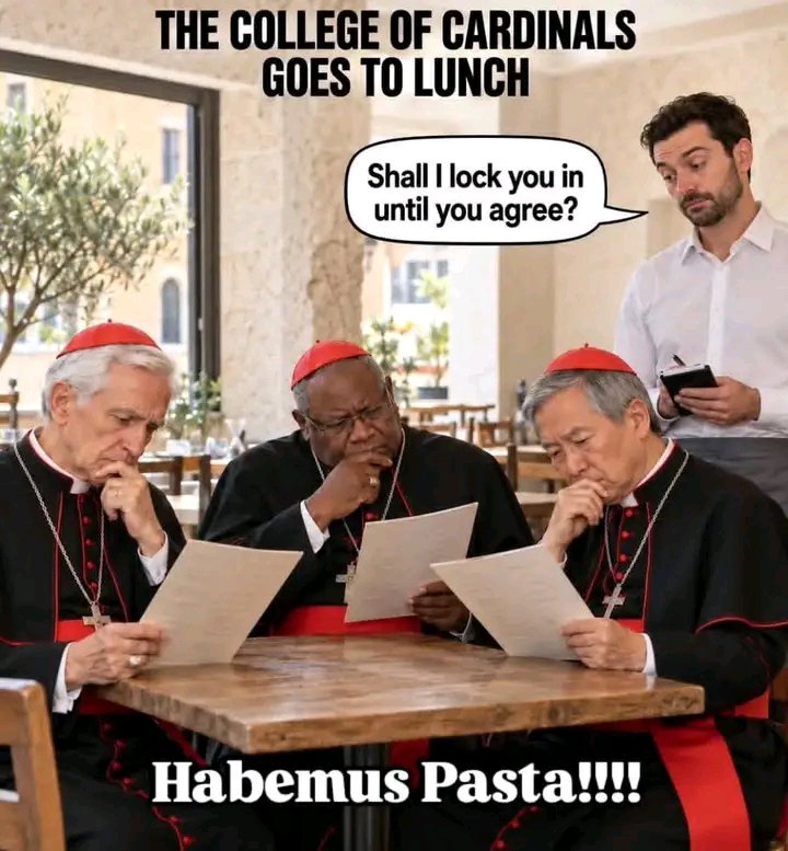 judeokeyvlogs's tweet photo. You may not understand this joke if you don't know the story behind the CONCLAVE as we  know it today.

So, when Pope Clement IV died in 1268, the 19 cardinals met in Viterbo to elect his successor. After 2 years and 9 months of arguments, they were unable to elect a Pope. The people of Viterbo got fed up and  they first locked the cardinals in the Palace. Then, they took the roof off the building so they were exposed to rain and sun. Furthermore, they cut their rations to bread and water.

Finally, after 1,000 days, they elected Gregory X in 1271. In 1274, Gregory X makes it a law: Because of his own painful election, he issued UBI PERICULUM at the Second Council of Lyon. Rule: Cardinals must be locked in, isolated from the world, with progressively less food until they elect a Pope. 

That lock-in became the Conclave (With a key - cum clave)