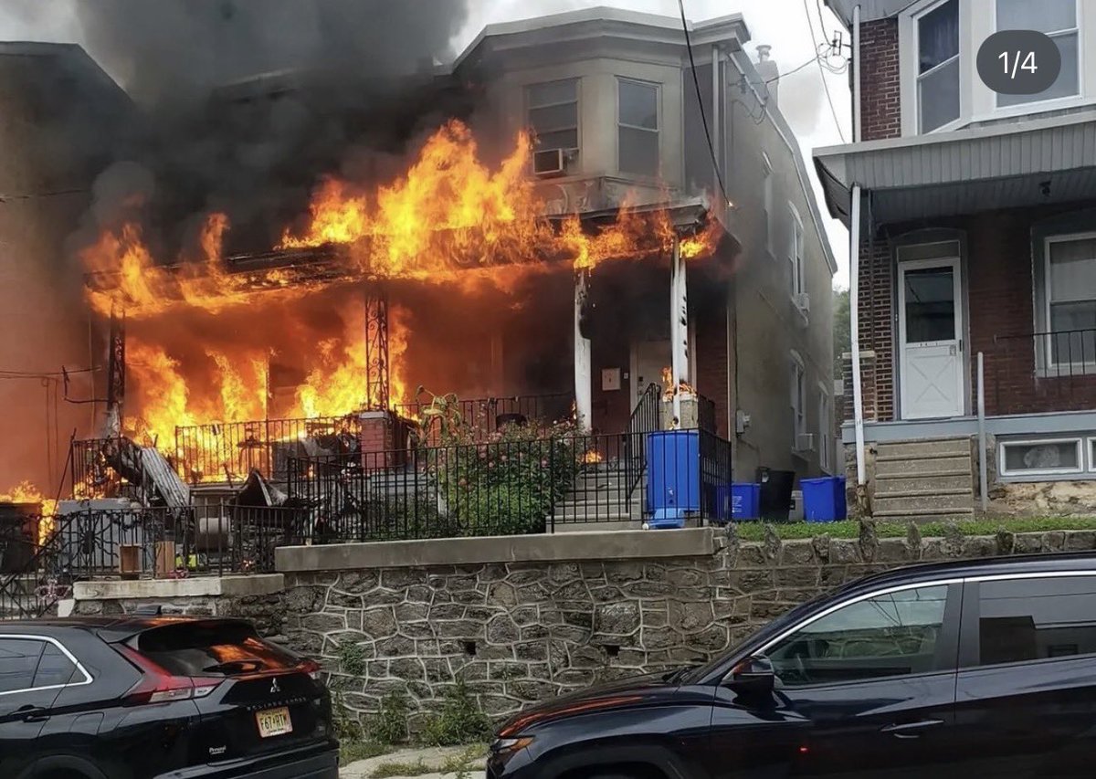 Local22Philly's tweet photo. Yesterday, IAFF Local 22 members responded to a devastating fire on the 4400 block of Fleming Street in Manayunk with people and pets trapped inside.

Our members immediately went to work, aggressively attacking the fire and rescuing four people and three dogs from the home. Sadly, despite their efforts, one victim and one of the dogs later passed away.

Our thoughts and prayers are with the family, their loved ones, and everyone affected by this tragedy. We are incredibly proud of our firefighters, paramedics, and EMTs who answer the call every day, especially on the most difficult days.