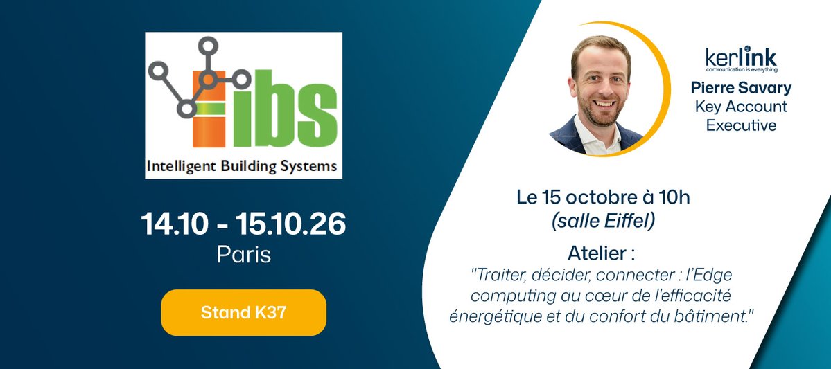 kerlink_news's tweet photo. 📢 EVENEMENT : Intelligent Building Systems
📍Les 14 et 15 octobre à Paris
Venez nous rencontrer sur notre stand K37, aux côtés de notre partenaire SPHINX France !
#iot #edgecomputing #batimentintelligent #innovation #lorawan #paris #ibs https://t.co/kOaoUMlLss