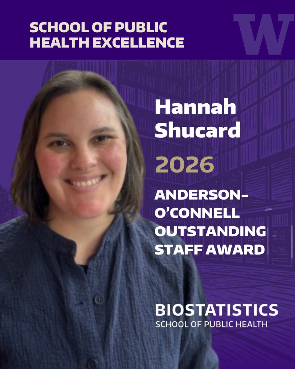 UWBiostat's tweet photo. Congratulations to Biostatistics research coordinator Hannah Shucard, recipient of the 2026 Anderson-O’Connell Outstanding Staff Award presented by the (@uwsph) University of Washington School of Public Health.  More:  https://t.co/51DQmzBmJg https://t.co/WS9a4Yo7oD
