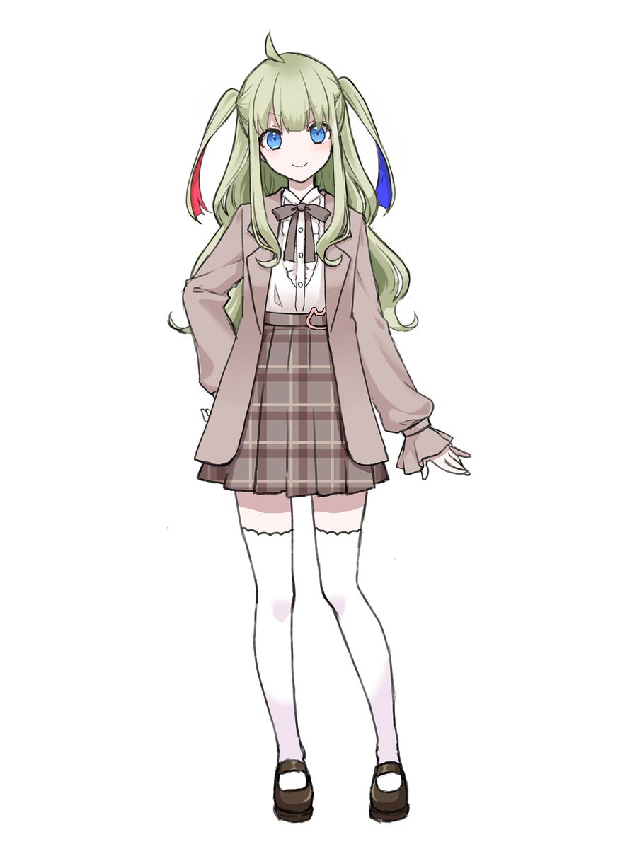 SOPHIAMITYLAB's tweet photo. オリビアの全身イラストです！
スカートに猫ちゃんのバックルがついているのが、チーム全員気に入っています🐈
#CascadeFault #カ���ケード・フォルト #SophiamityLab #IndieGameDev #個人開発 #インディーゲーム https://t.co/mUfW9mOTMC
