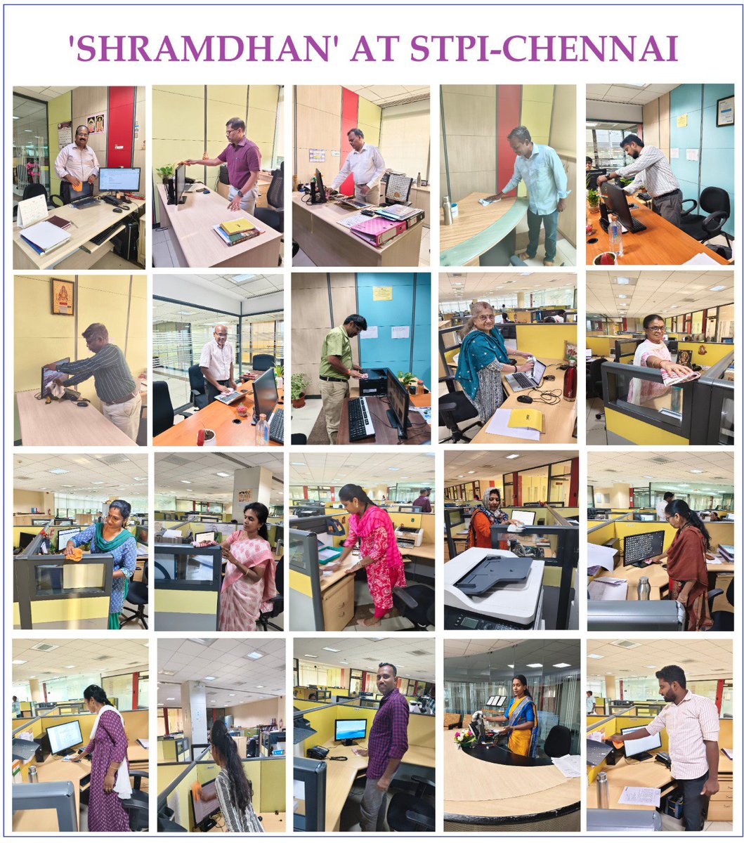 STPIChennai's tweet photo. As a part of Swachhata Hi Seva 2026 Campaign, Officials &amp; staff of STPI-Chennai carried out #Shramdaan by cleaning their work place.

#SHS2026 https://t.co/s3i51sT5fx