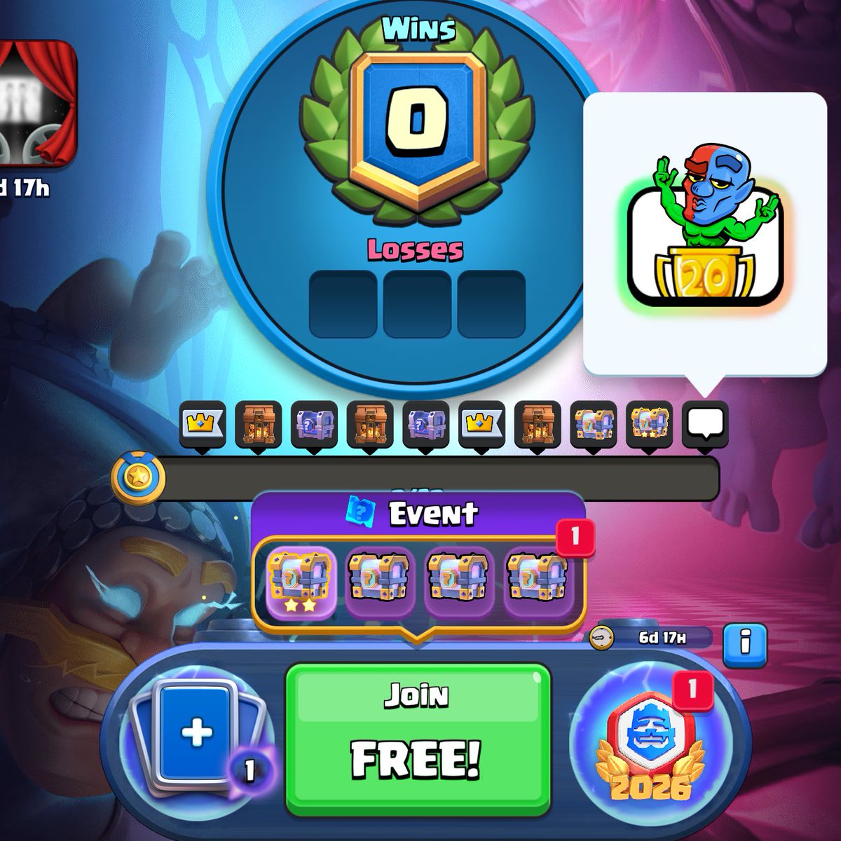 Dcmat's tweet photo. 🚨 The Clash Royale 2026 20-Win Challenge will apparently grant the badge from 17 wins onwards 🚨 https://t.co/K75DhVzW4V