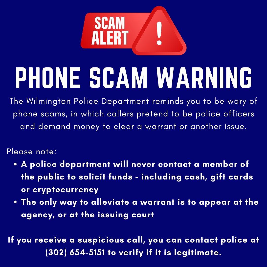 WPDPIO's tweet photo. As police departments throughout the region continue to receive reports of phone scams, we are reminding the public to be wary of scammers posing as police officers and demanding money - including cryptocurrency or gift cards - to clear warrants or resolve other issues. https://t.co/mE5hSYLowr