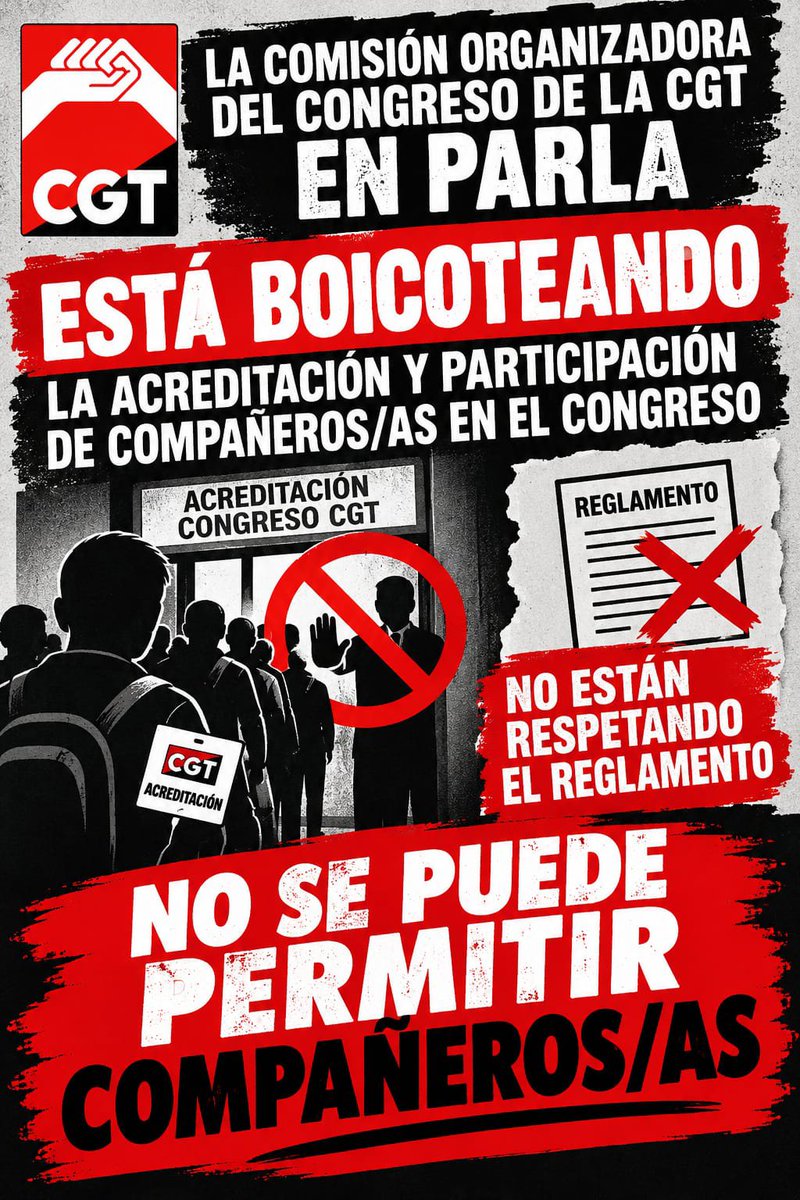 la_olona's tweet photo. @fadrique1983 impide la entrada al congreso de CGT de delegaciones de los sindicatos que no respaldan su candidatura y pretende continuar liberado para acabar con el activismo sindical, mientras despilfarra los recursos de la afiliación y seguir viviendo como Ayuso. https://t.co/xk9mZkxiOq