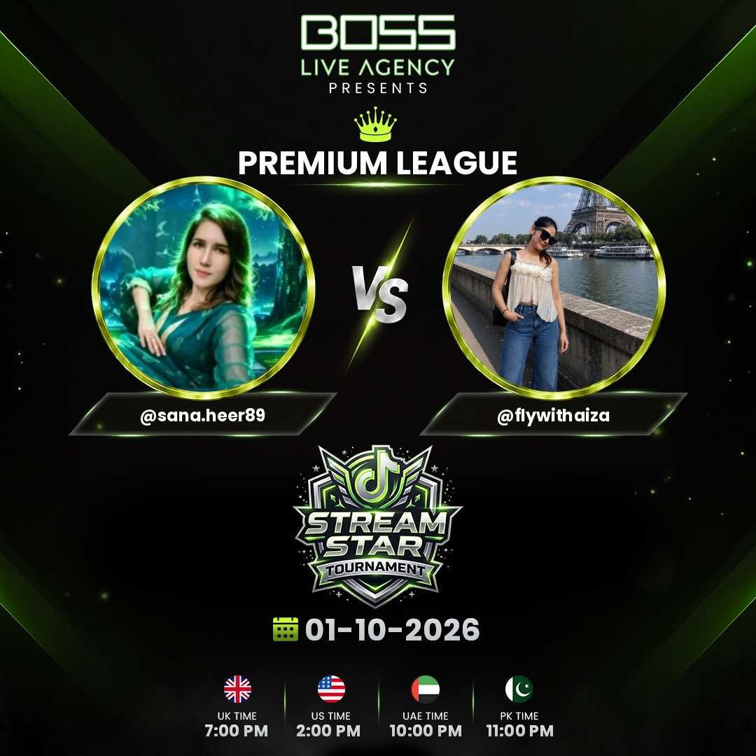 bossliveagency's tweet photo. π PREMIUM LEAGUE FACE-OFF π
Presented by BOSS Live Agency
@ sana.heer89 vs @ flywithaiza, and only one queen takes the crown tonight!
π
01-10-2026
PK: 11:00 PM | UK: 7:00 PM
US: 2:00 PM | UAE: 10:00 PM
Back your favorite! π₯
#PremiumLeague #StreamStarTournament #BossNaveed https://t.co/YyKQsXwwcX
