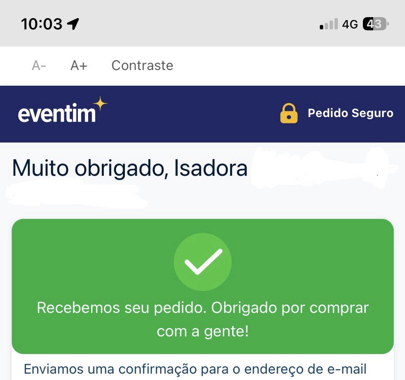 doraromaniaa's tweet photo. tá de parabéns Eventim 👏

pela primeira vez na história eu consegui comprar um ingresso de show concorrido com essa rapidez, assim que eu cliquei o ingresso já foi pro carrinho e comprei. o site não travou, não teve bug de fila. 

não sei o que vocês fizeram mas foi maravilhoso https://t.co/LVv1reCsZo