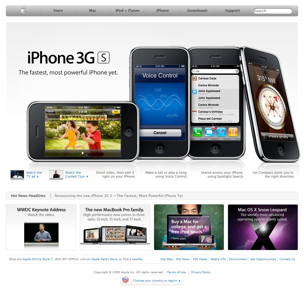 WebDesignMuseum's tweet photo. Apple website in 2009 https://t.co/CBFJPMi738