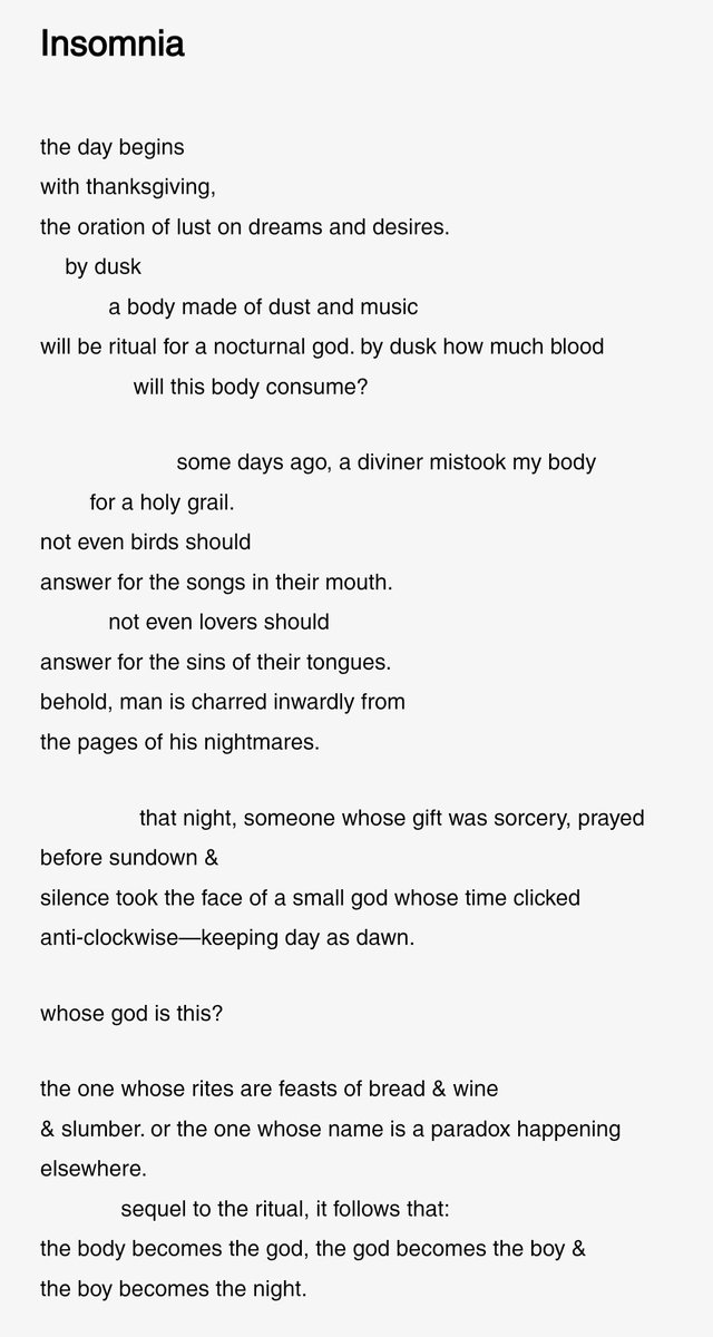cornrowchuks's tweet photo. "the day begins

with thanksgiving,

the oration of lust on dreams and desires." @trampset

I have new Poems out in the world, guys. Kindly read &amp; engage, thank you.

https://t.co/HSYAyMEs9F https://t.co/PwAF0p1JFY