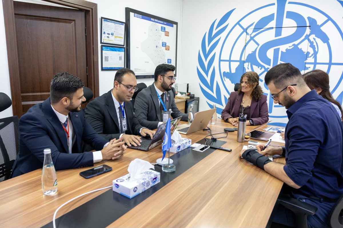 WHOIraq's tweet photo. التقت الدكتورة جميلة الراعبي، ممثلة منظمة الصحة العالمية في العراق، بأعضاء المجلس التنفيذي المنتخب حديثاً للاتحاد الدولي لجمعيات طلبة الطب (IFMSA) للفترة 2026–2027، وذلك في أول يوم لهم في مهامهم.

وبحث اللقاء فرص تعزيز التعاون في مجالات إشراك الشباب، وتعزيز الصحة، والمبادرات الصحية المجتمعية في مختلف أنحاء العراق، مع التركيز على الأنشطة التي يقودها الشباب والمنسجمة مع استراتيجية التعاون القُطري لمنظمة الصحة العالمية في العراق (CCS) للفترة 2026–2030.

وقالت الدكتورة الراعبي: «طلبة الطب الشباب ليسوا مستقبل الرعاية الصحية فحسب، بل هم أيضاً شركاء مهمون في بناء مجتمعات أكثر صحة اليوم. وتلتزم منظمة الصحة العالمية بتمكين الشباب وتعزيز دورهم في مجال الصحة العامة».

وتتطلع منظمة الصحة العالمية في العراق إلى العمل مع الاتحاد الدولي لجمعيات طلبة الطب لتحويل الأولويات المشتركة إلى مبادرات فاعلة يقودها الشباب وتسهم في تحقيق الصحة للجميع.

—

Dr Jamela Al-Raiby, WHO Representative in Iraq, met with the newly elected Executive Board of the International Federation of Medical Students’ Associations (IFMSA) for 2026–2027 on their first day in office.

The meeting explored opportunities to strengthen collaboration in youth engagement, health promotion and community health initiatives across Iraq, with a focus on youth-led activities aligned with WHO Iraq’s Country Cooperation Strategy (CCS) 2026–2030.

“Young medical students are not only the future of health care but also important partners in shaping healthier communities today. WHO is committed to empowering young people and strengthening their role in public health,” said Dr Al-Raiby.

WHO Iraq looks forward to working with IFMSA to translate shared priorities into meaningful youth-led initiatives that contribute to achieving Health for All.
