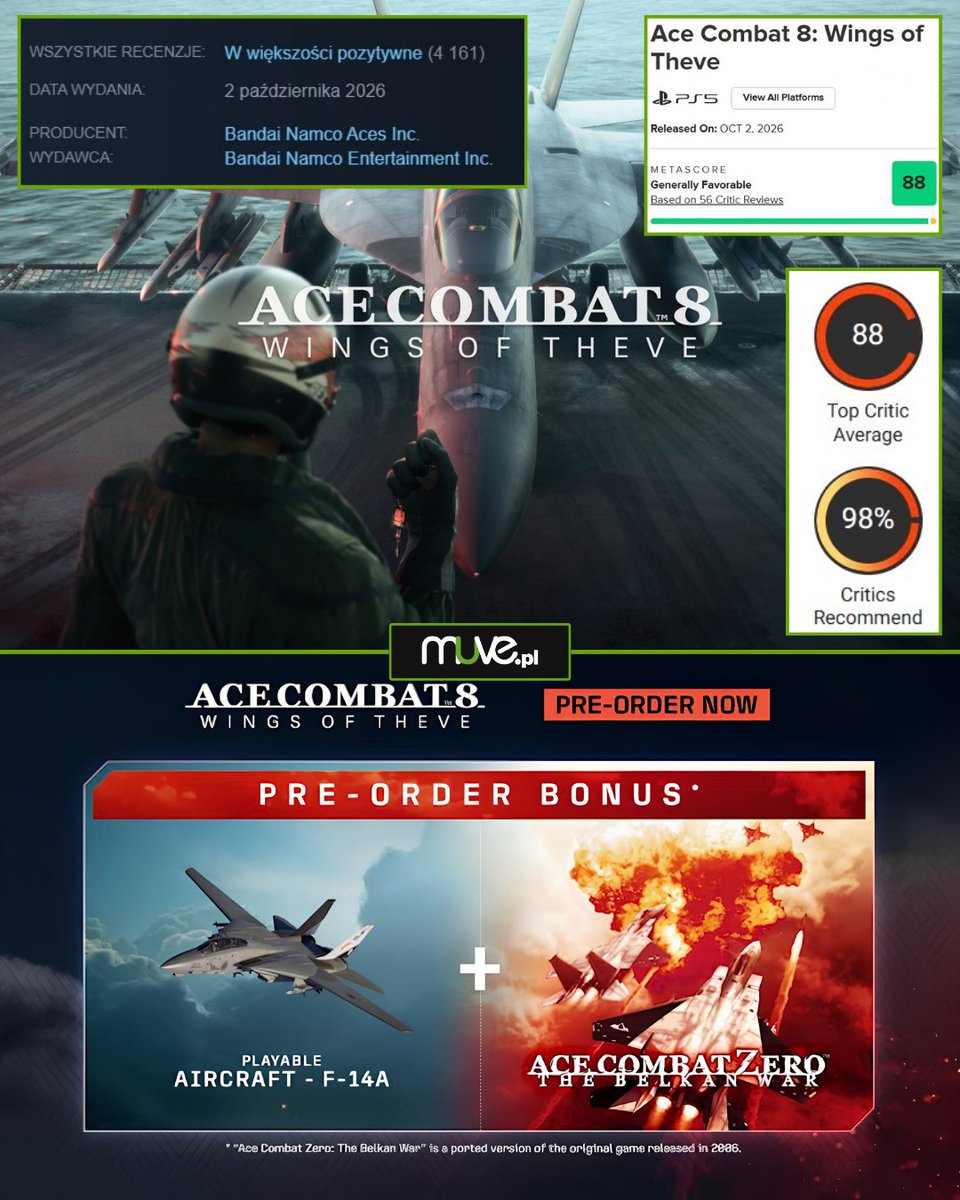 MuvePL's tweet photo. 💪 JEST DOBRZE 💪
Jeśli jeszcze nie zamawialiście ACE COMBAT 8: WINGS OF THEVE, to polecamy to zrobić do jutra - zgarniacie wtedy port ACE COMBAT: THE BELKAN WAR 💥
#acecombat https://t.co/EP69UkvNld