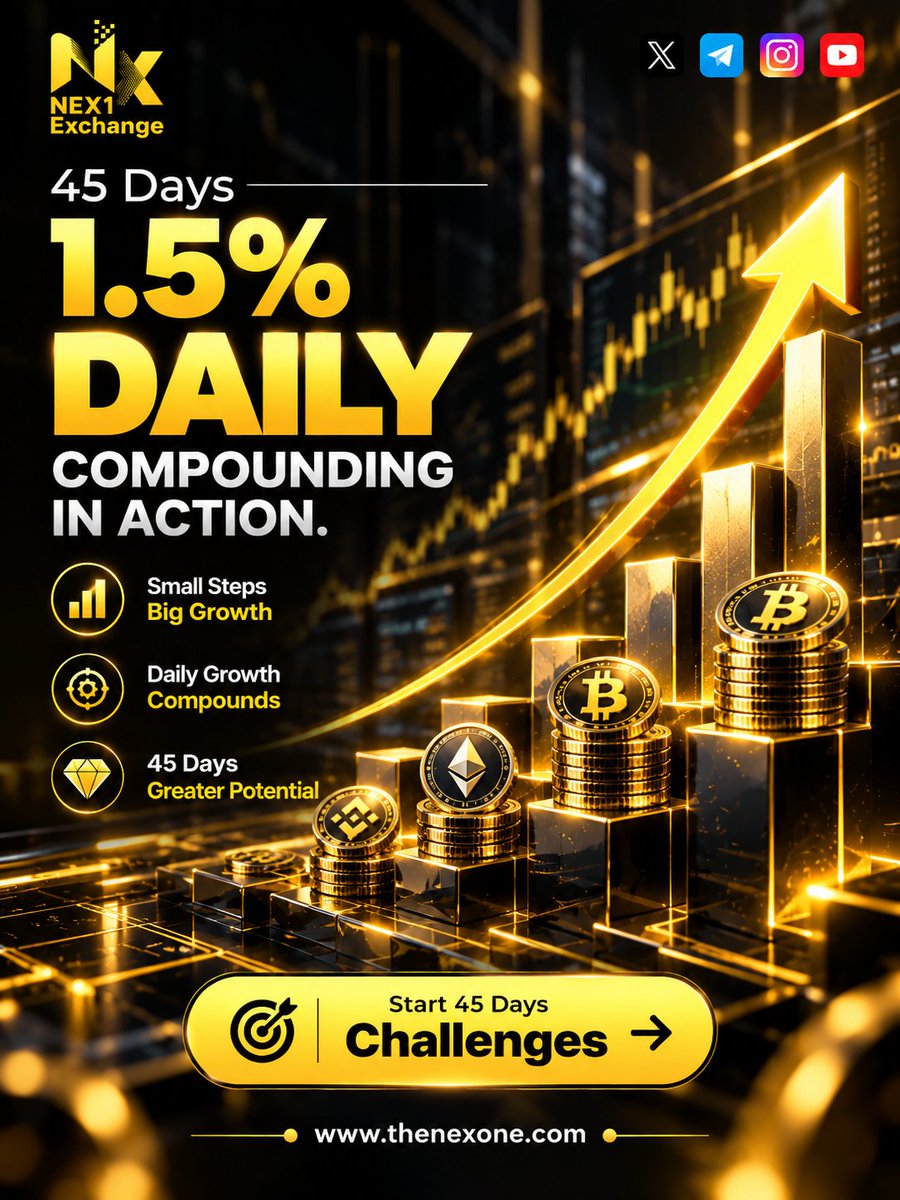 Nex1ex's tweet photo. 🚀 45 DAYS. 1.5% DAILY. 
COMPOUNDING IN ACTION.

Small Steps. Big Growth. 📈
🔥 Take the 45-Day Challenge!

#NEX1Exchange #Compounding https://t.co/yCsy0dR3EB