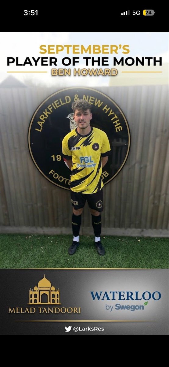 LarksRes's tweet photo. Our deserved player of the month, consistent all through September, even when he arrived late from work would still be efficient, topping off a great month with 90 mins and a win straight after doing a half marathon on the same day 😍
@KCFL1516 https://t.co/EU2Twe7Mx2