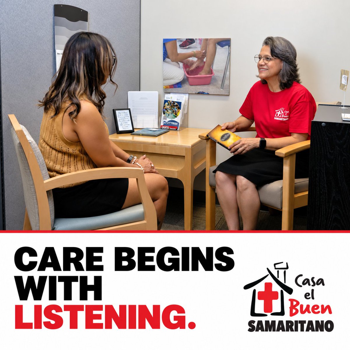 casaelbuen's tweet photo. Care begins with listening. At Casa, neighbors are welcomed by name and offered prayer before their medical visit. Thank you for helping them find care and Christ’s love.

Verse of the week
“Go and do likewise.”
LUKE 10:37 https://t.co/h8Evl4xsA5