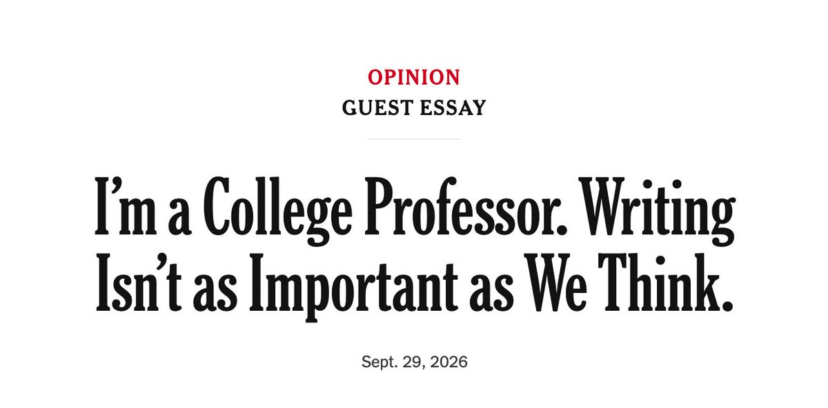 PAHoyeck's tweet photo. We are about two months away from getting an opinion essay titled “I’m a College Professor. Thinking isn't as Important as We Think” https://t.co/OncfCR2UNX