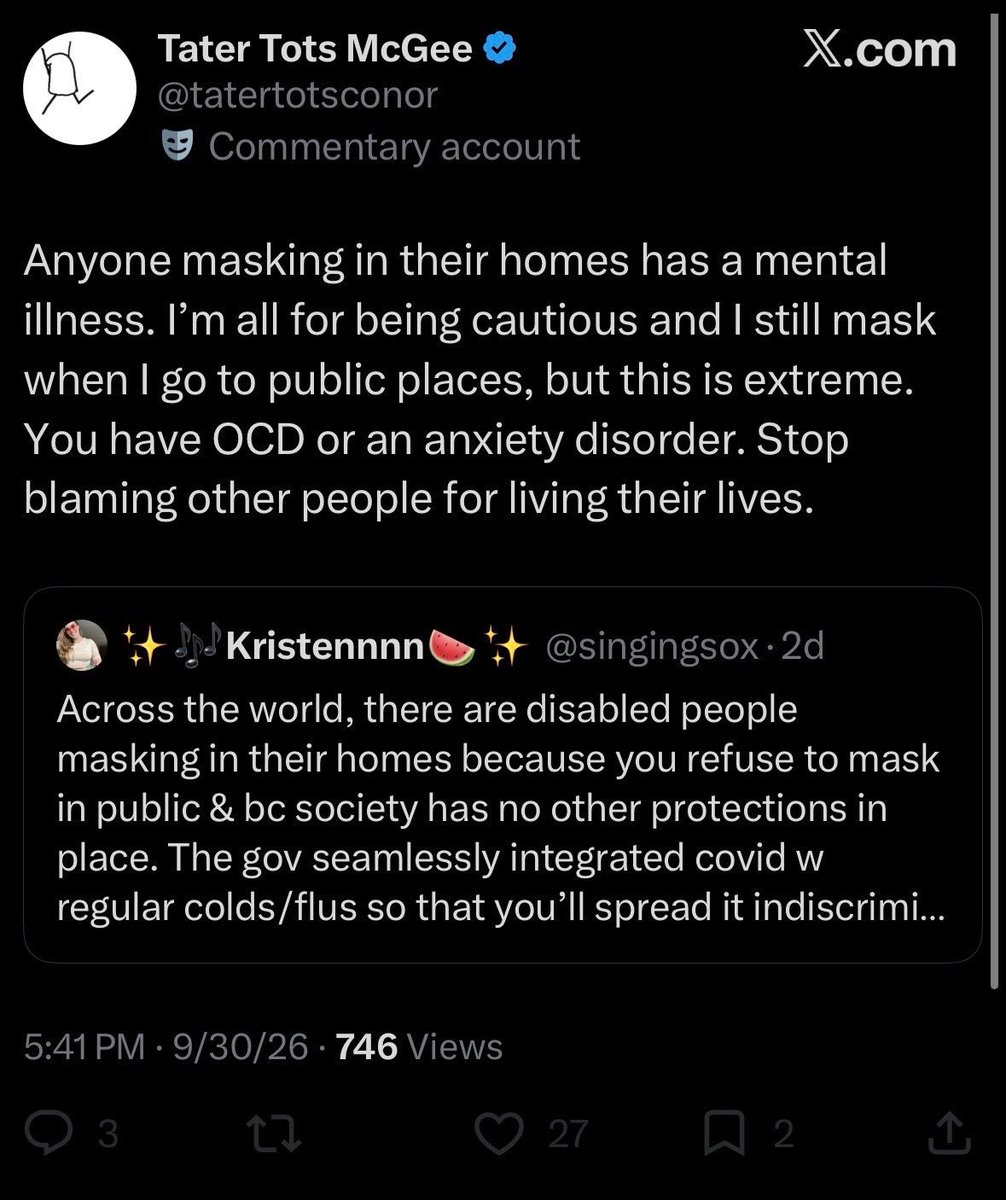 yogastephy's tweet photo. We mask in our home when someone is sick. They isolate, we run hepa filters & mask in shared spaces. Itโs how weโve managed to avoid airborne transmission. Protects my 82 yr old mom who lives w/us. Itโs just common sense really. https://t.co/5mnINxDvU9