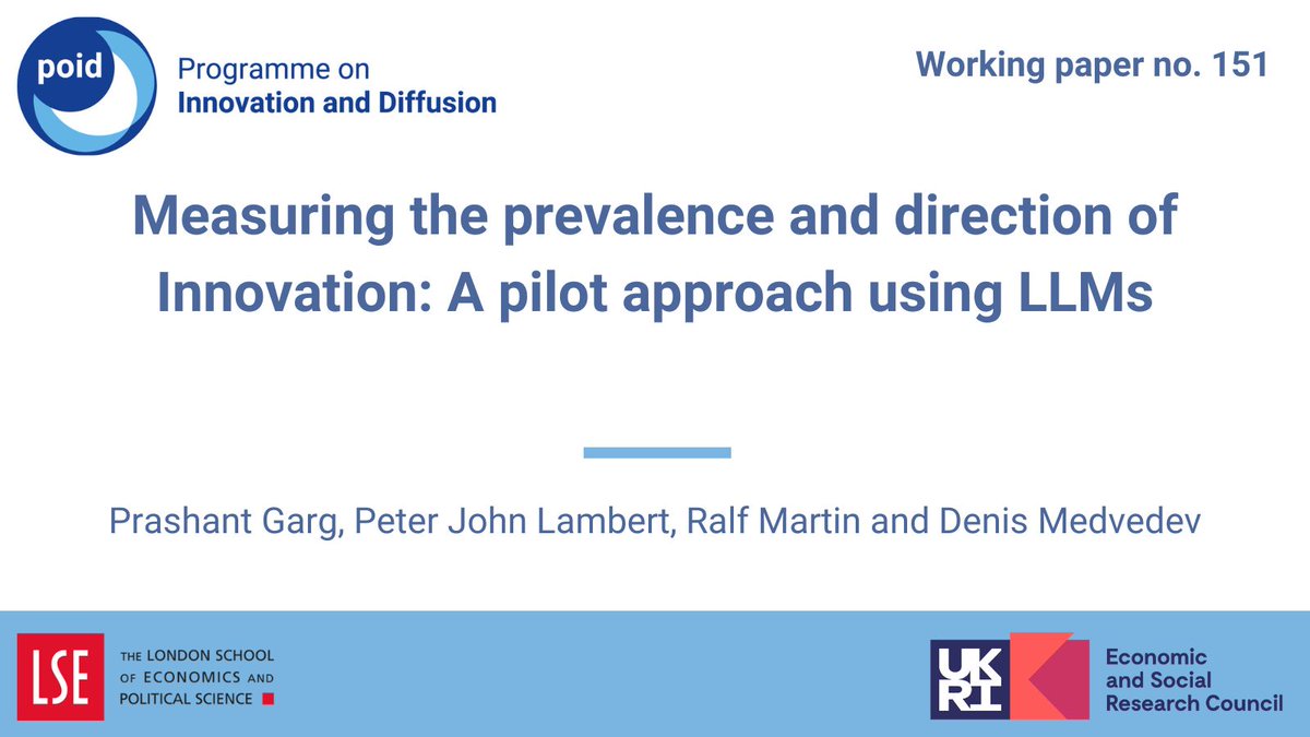POID_LSE's tweet photo. Read the latest #POIDWorkingPaper: Measuring the prevalence and direction of Innovation: A pilot approach using LLMs
By @Prashant_Garg_, @pj_lambert, Ralf Martin and Denis Medvedev
https://t.co/jdUlND0tTn https://t.co/pebIjzQMJq