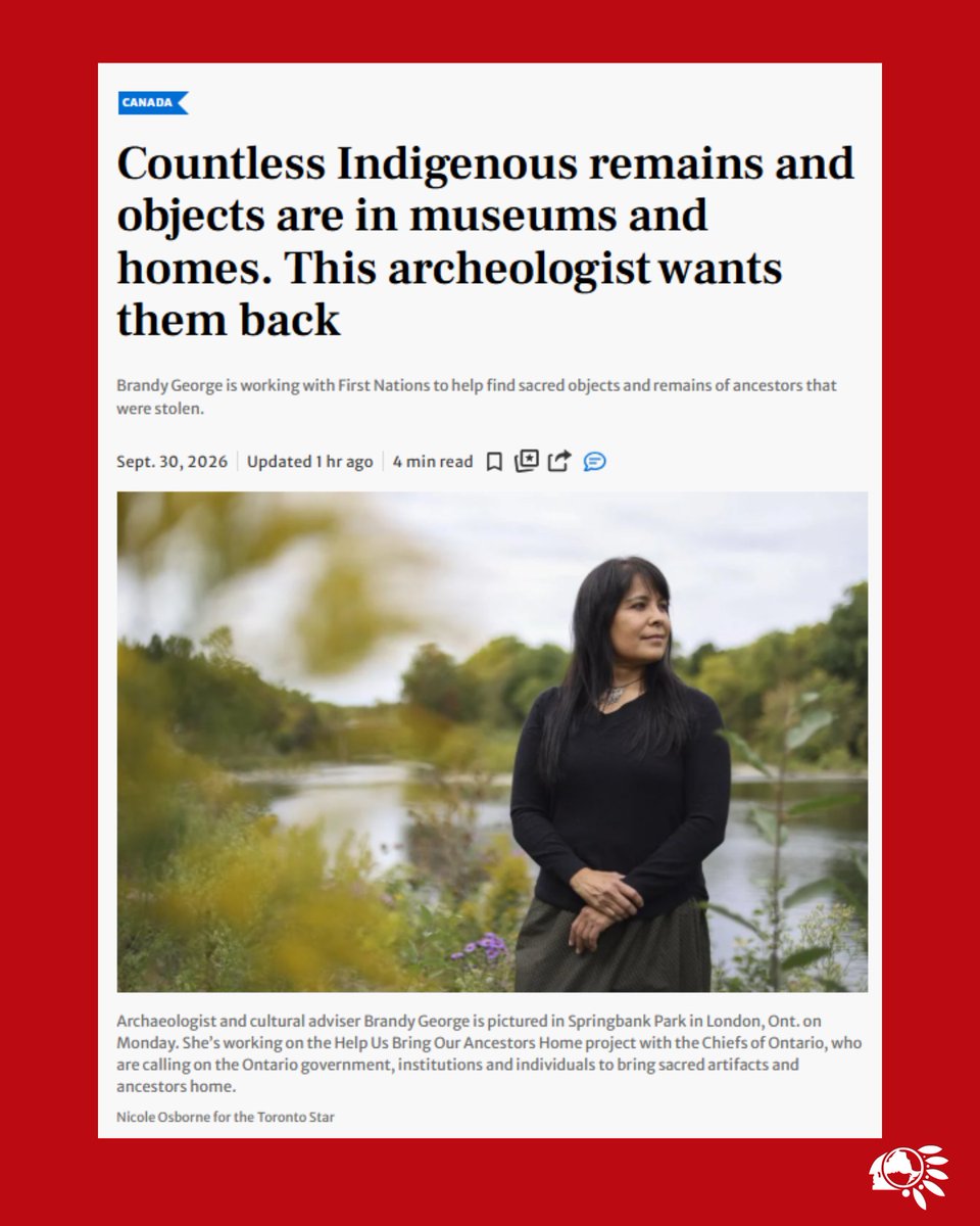 ChiefsofOntario's tweet photo. A Toronto Star feature highlights the work of archaeologist and cultural adviser Brandy George and the Chiefs of Ontario’s Help Us Bring Our Ancestors Home initiative.

If you have information about First Nations Ancestors or sacred items please visit: https://t.co/NGiZXmXzuR https://t.co/W9NOaSYeHH