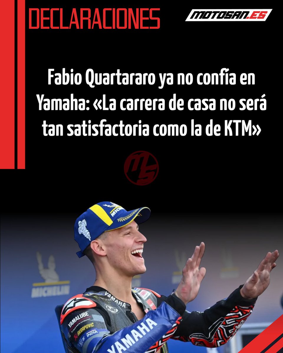Motosan_es's tweet photo. 🥲Fabio Quartararo ya no confía en Yamaha: «La carrera de casa no será tan satisfactoria como la de KTM» https://t.co/Tc2Pop55cn https://t.co/Zo5NRcPP7w